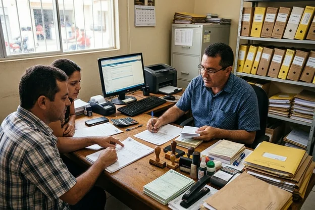 Profissional prestando consultoria sobre documentação veicular em Bacabal.